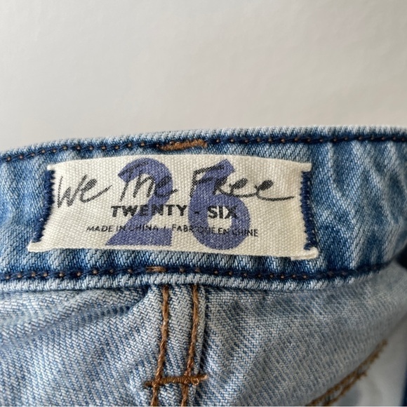 We The Free A-line Distressed Denim Blue Button Fly Mini Skirt - Picture 11 of 12